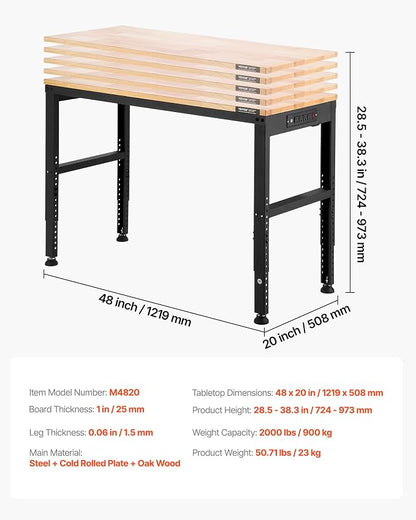 VEVOR Adjustable Workbench, 48 x 20-inch Heavy Duty Work Bench - Image 7