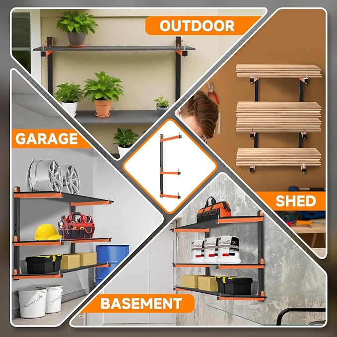4 Pack Lumber Rack Wall Mount, Heavy Duty Wood Storage Racks, 6-Level System - Image 8