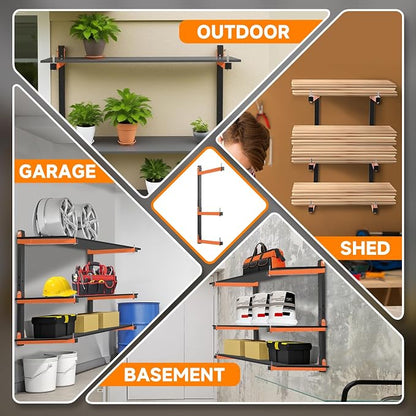4 Pack Lumber Rack Wall Mount, Heavy Duty Wood Storage Racks, 6-Level System - Image 8