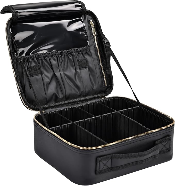 Travel Makeup Bag with Brush Holder, Professional Cosmetic Train Case Organizer by Greenfeather