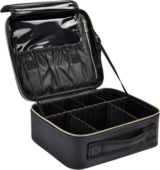 Travel Makeup Bag with Brush Holder, Professional Cosmetic Train Case Organizer by Greenfeather
