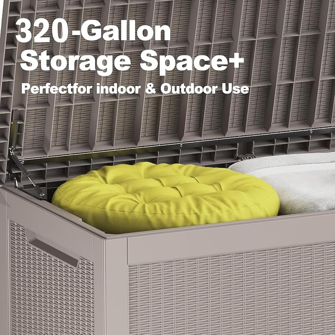 320 Gallon Deck Box, Resin Outdoor Indoor Waterproof Storage Box, Lockable - Image 9