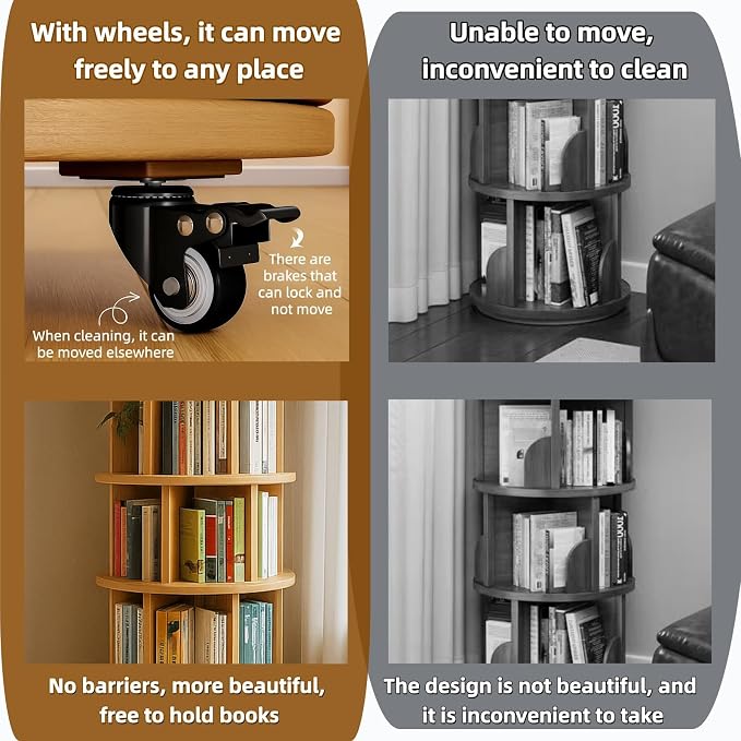 Solid Wood Rotating Round Bookshelf Towers - Image 4
