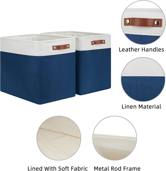 HNZIGE Storage Baskets for Organizing, Foldable Storage Bins Navy Blue Tall - Image 5
