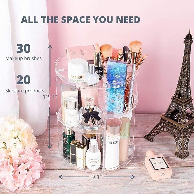 360 Rotating Makeup Organizer, Acrylic DIY Adjustable Bathroom Makeup Carousel - Image 3
