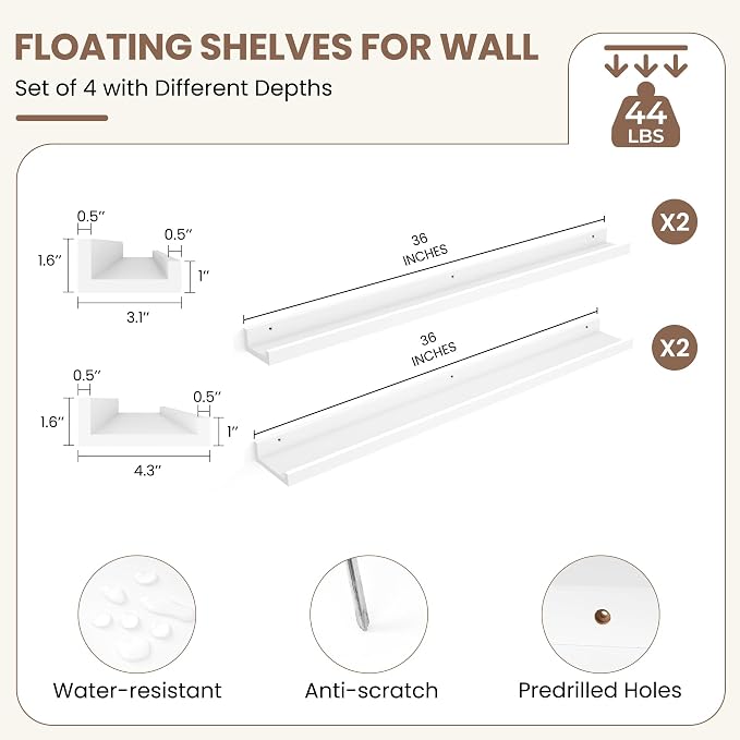 Fun Memories Picture Ledge Shelf, 36 Inch Picture Shelves - Image 3