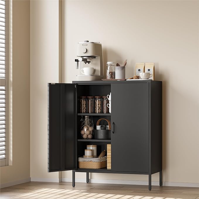 COFaR Black Metal Storage Cabinet, 40” Industrial Kitchen Organizer & Buffet by COFAR