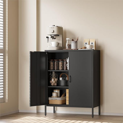 COFaR Black Metal Storage Cabinet, 40” Industrial Kitchen Organizer & Buffet by COFAR