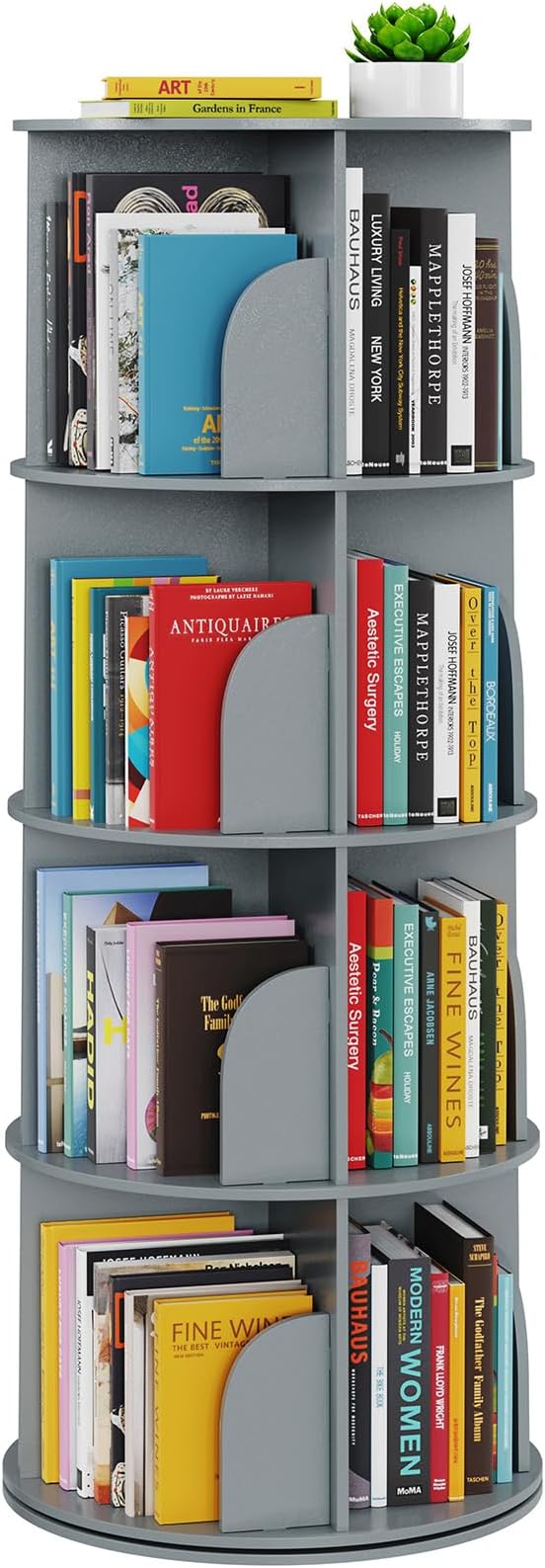 SpaceAid 4 Tier Rotating Bookshelf Tower, Spinning Bookcase Lazy Susan by SpaceAid