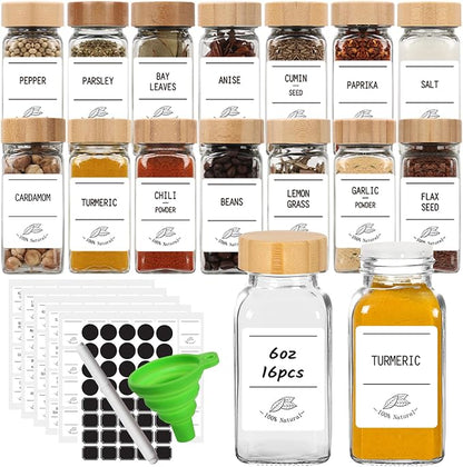 16 Pack 6 oz Glass Spice Jars by Keketin