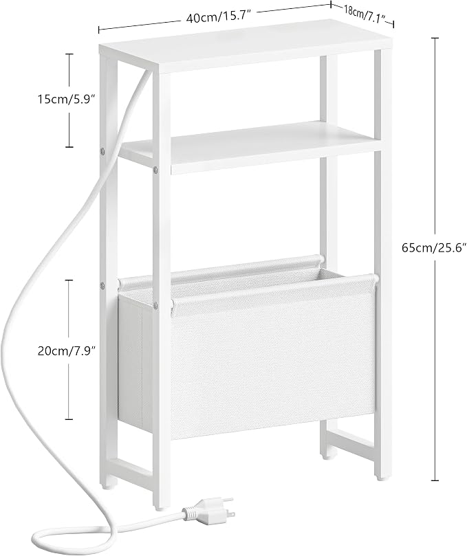 Narrow Side Table with Charging Station Slim End Table Sofa with Magazine Rack - Image 3