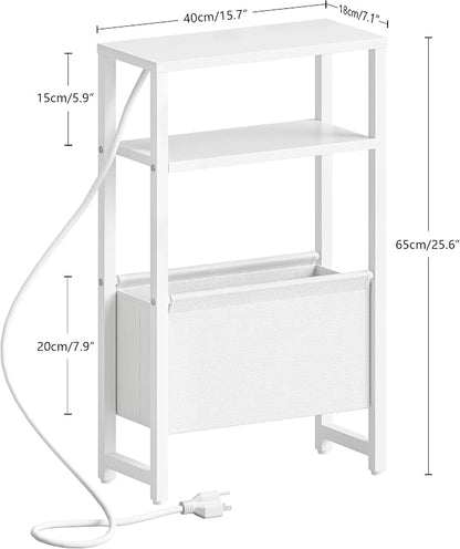 Narrow Side Table with Charging Station Slim End Table Sofa with Magazine Rack - Image 3