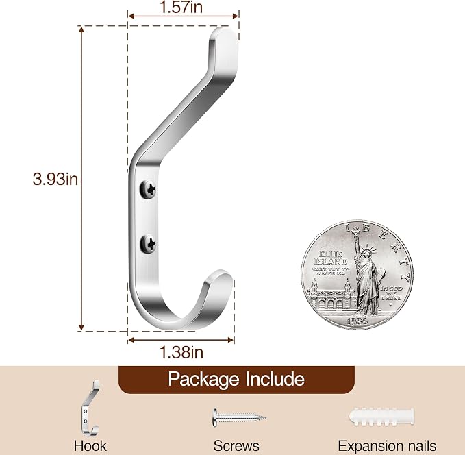 10-Pack Coat Hook for Hanging, Stainless Wall Hooks for Towel, Wall Mounted - Image 4