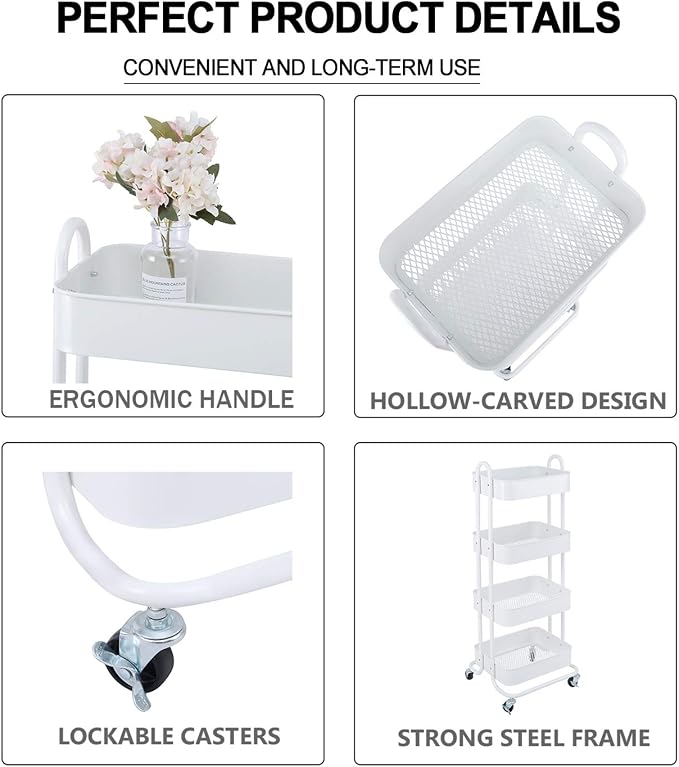 Melody House 4-Tier Metal Mesh Utility Rolling Cart Storage Organizer Shelf Rack - Image 5