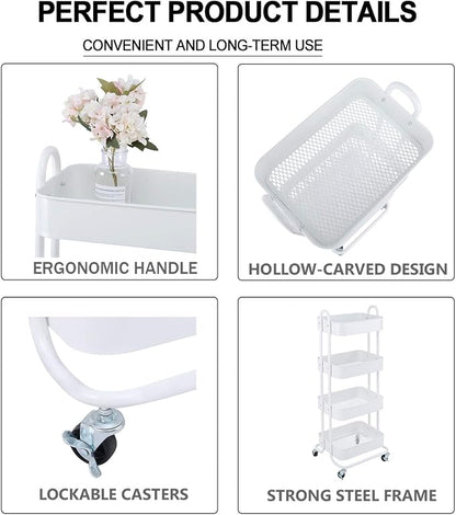 Melody House 4-Tier Metal Mesh Utility Rolling Cart Storage Organizer Shelf Rack - Image 5