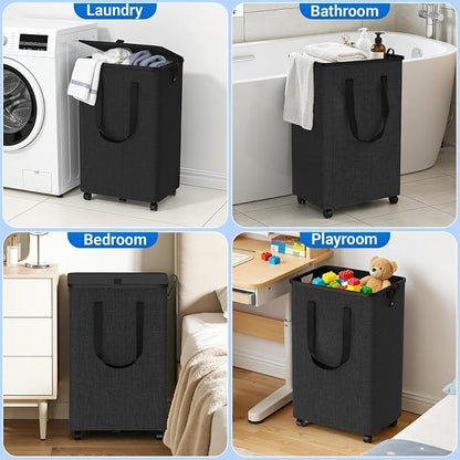 Laundry Basket with 5 Wheels, Tall Dirty Laundry Hamper, Rolling Laundry Basket - Image 9