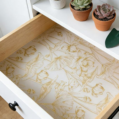 Shelf Liners Non Adhesive Light Base Gold Lotus Pattern - Image 6
