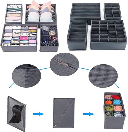 Dresser Drawer Organizer 8 Pack Clothes Underwear Sock Storage Dark Gray Drawer - Image 5