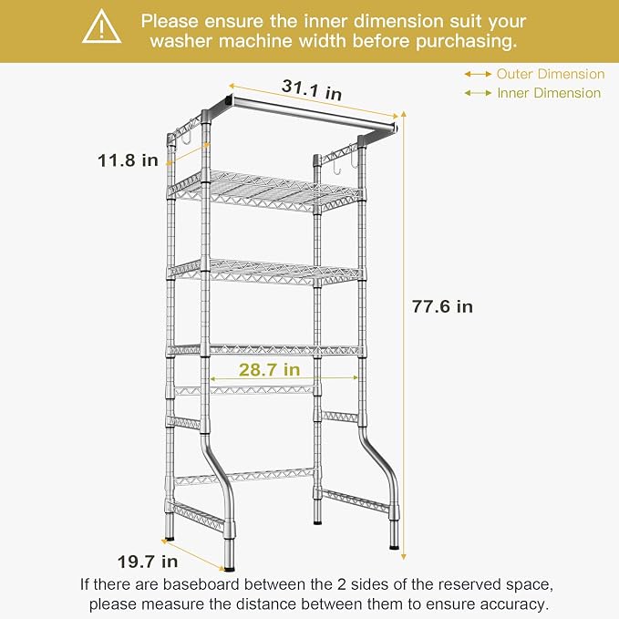 Ulif U11 Medium Over Washer and Dryer Shelves, 3 Tiers Laundry Room Storage and - Image 3
