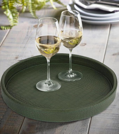 HofferRuffer Faux Leather Round Serving Tray, Vegan Croco Leather Decorative - Image 5