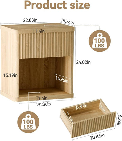 Fluted Nightstands Set of 2, Bedside Tables - Image 3