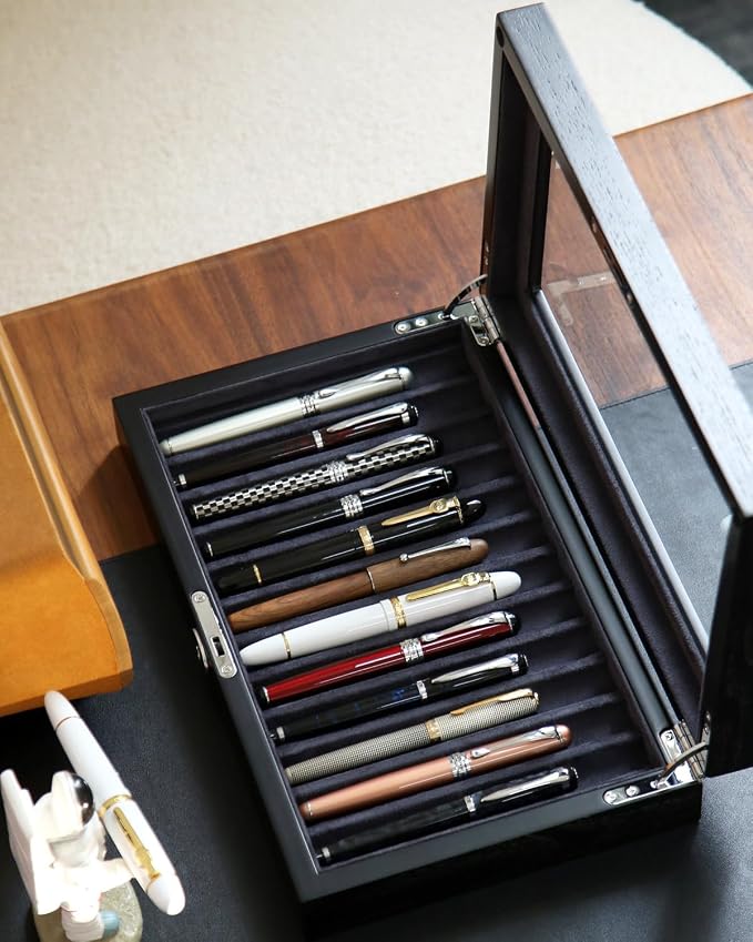 Wooden Pen Display Case – 12 Slot Lockable Fountain Pen Storage Box, Gift - Image 7