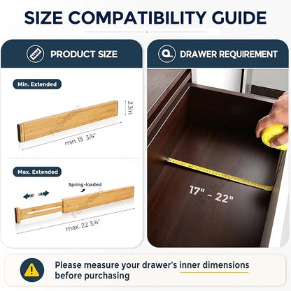 Fabsome Drawer Divider 6 Pack, Bamboo Kitchen Dividers Organizers Adjustable - Image 6