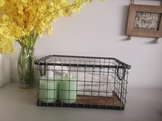 16" Wide Rectangular Sturdy Hand Welded Farmhouse Metal Wire Basket - Image 4