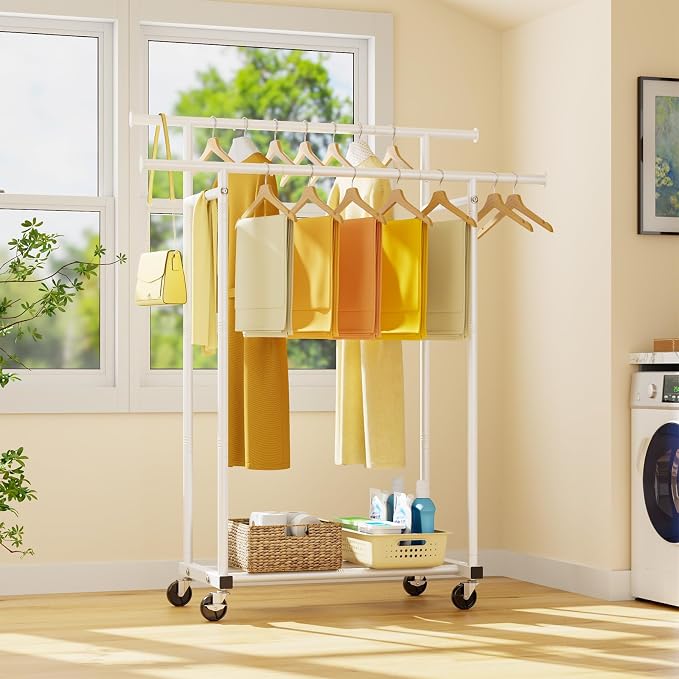 HYSEYY Double Rods Clothes Rack, Rolling Clothing Rack - Image 9