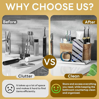 Bathroom Organizers and Storage 6 Slots Wood Grain Electric Toothbrush Holders - Image 8
