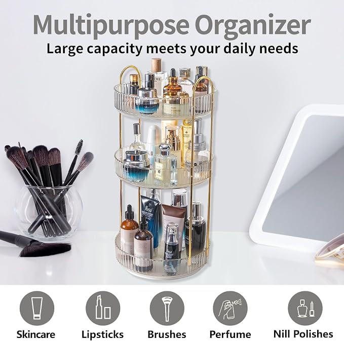 360 Rotating Makeup Organizer, 3 Tier Large Capacity Make Up Organizers and - Image 7