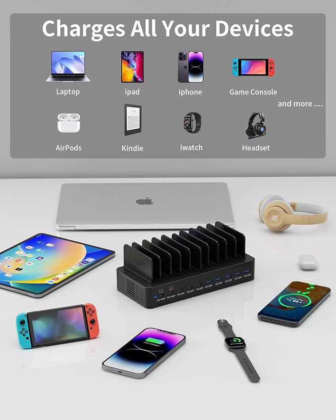 620W Charging Station for Multiple Devices, 10-Port USB C Fast Charger Station - Image 7