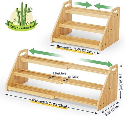 NiHome Cabinet & Countertop Expandable 3-Tier Bamboo Spice Rack - Image 7