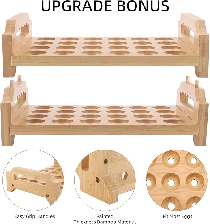 Egg Holder, 2 Tier Egg Holder Countertop, Bamboo Egg Organizer and Storage - Image 3