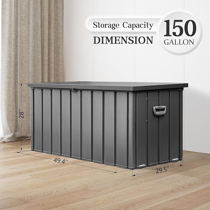 Domi 150 Gallon Deck Box, Metal Outdoor Storage Box - Image 4