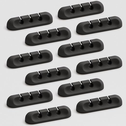 USB Cable Organizer Clips Cord Holder, 12 Packs Black Self Adhesive Desk Cord by Apromisith