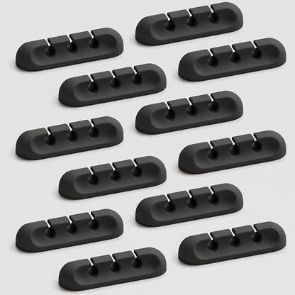 USB Cable Organizer Clips Cord Holder, 12 Packs Black Self Adhesive Desk Cord by Apromisith