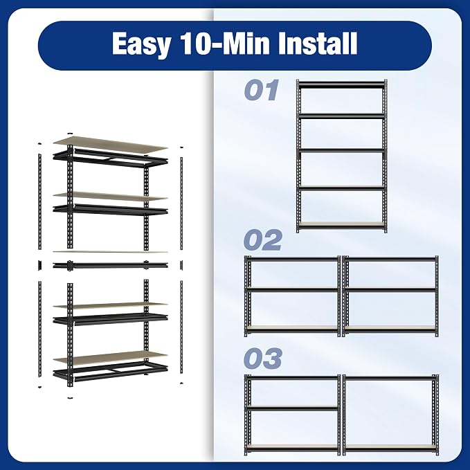 WORKPRO 5-Tier Storage Shelf, for Basement, 35.4”Wx11.8”Dx72”H - Image 6