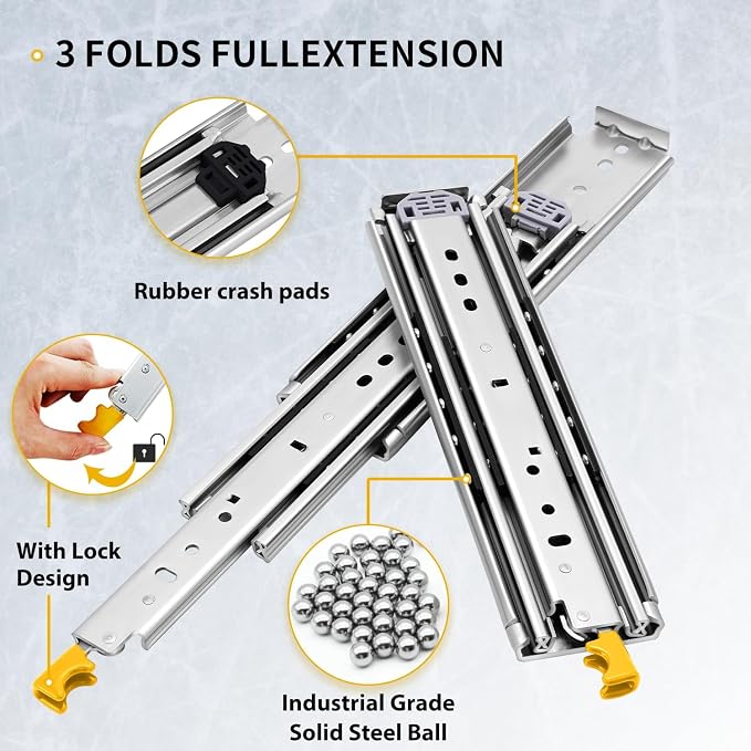 YENUO Locking Heavy Duty Drawer Slides Full Extension 12–60 Inch 320 LB | Side - Image 6