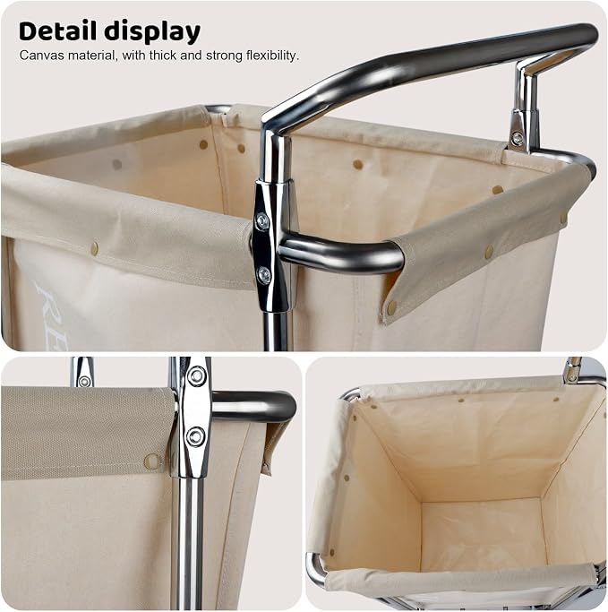 Laundry Cart with Wheels, Rolling Laundry Hamper with Wheels and Handle - Image 3