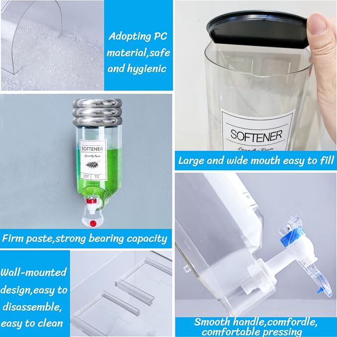 2 PCS Laundry Detergent Dispenser, 44 oz Wall Mounted Laundry Soap Dispenser - Image 5