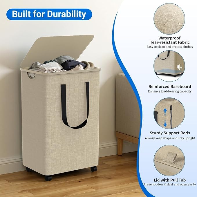 Laundry Basket with 5 Wheels, Tall Dirty Laundry Hamper, Rolling Laundry Basket - Image 6