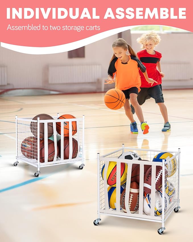 Mythinglogic Rolling Sports Ball Storage Cart, Sports Lockable Ball Storage - Image 3