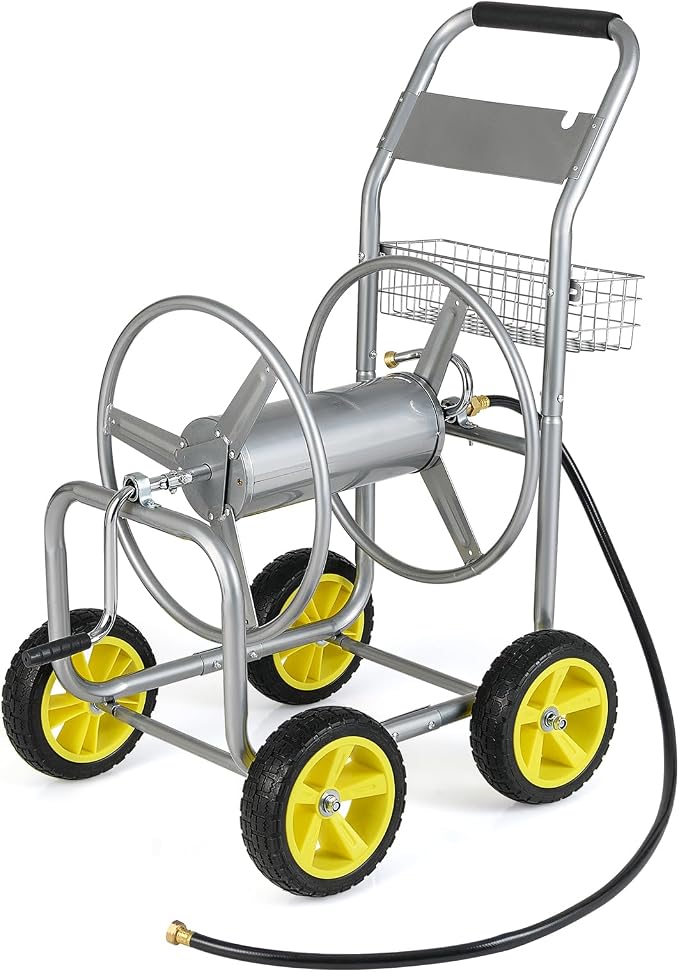 Goplus Garden Hose Reel Cart, 300 ft 5/8" or 400 ft 1/2", Heavy-Duty Metal Hose by Goplus