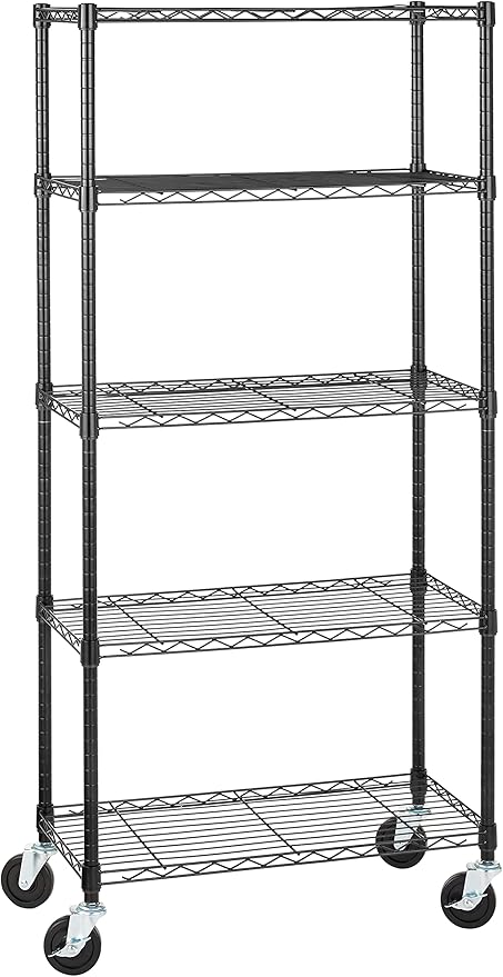 Amazon Basics 5-Shelf Adjustable, Heavy Duty Storage Shelving Unit on 4'' Wheel by AmazonBasics