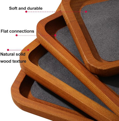 Wooden Jewelry Display Tray Rounded Rectangle Ring Showcase Stackable Elegant - Image 3