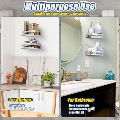 Lallisa 2 Pieces Stainless Steel Shelf Bathroom Shower Floating Shelves Wall - Image 7