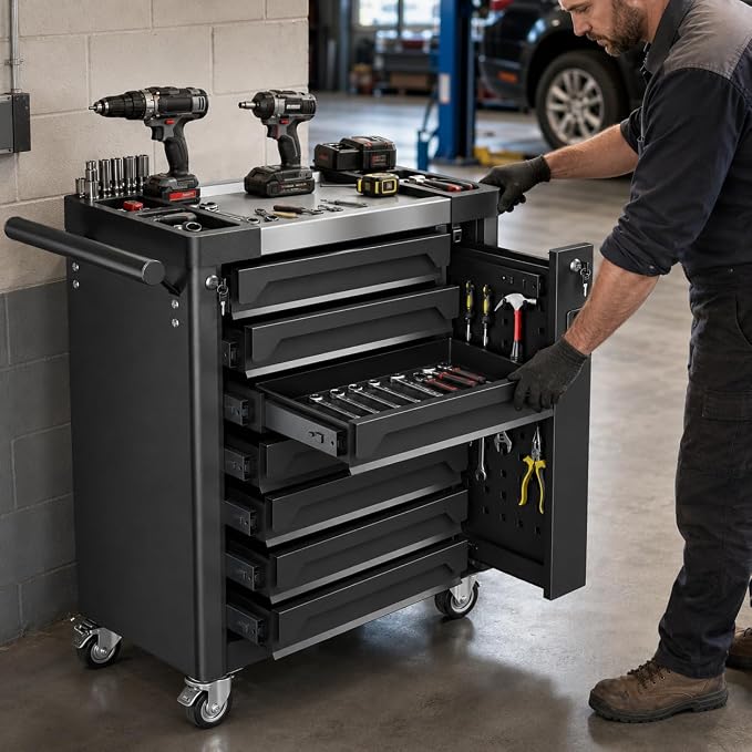 7-Drawer Rolling Tool Chest, Tool Box Lockable Metal Tool Cabinet - Image 2