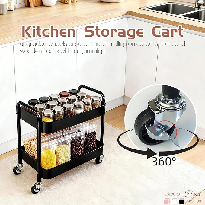 2 Pack Pantry Cart 2 Tier Small Rolling Cart - Image 4