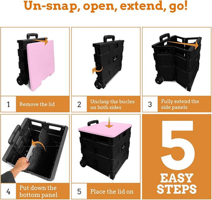 Collapsible Ultra-Slim Pack-N-Roll, 2 Wheel Utility Cart w/Lid Used as Seat up - Image 9